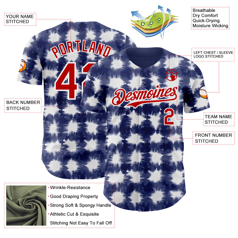 Custom Tie Dye Red-White Shibori Pattern Authentic Baseball Jersey