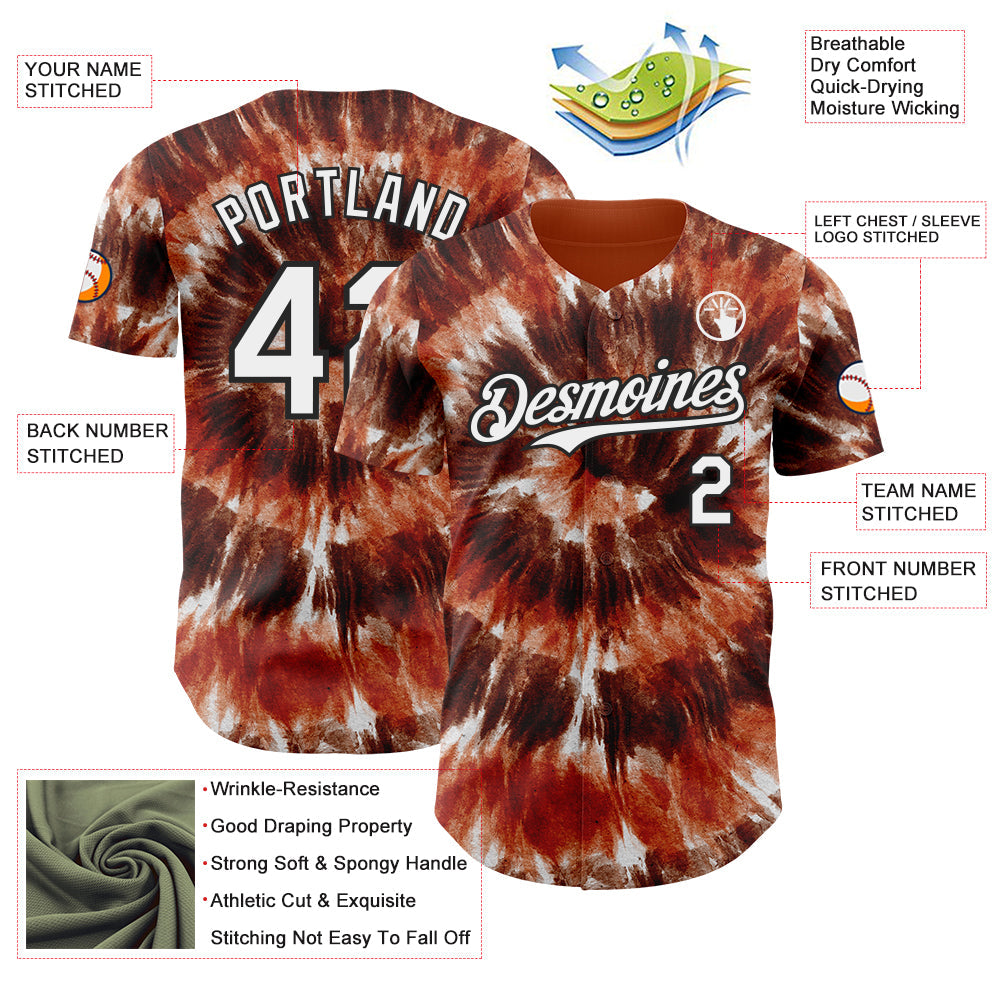 Custom Tie Dye White-Black Shibori Pattern Authentic Baseball Jersey