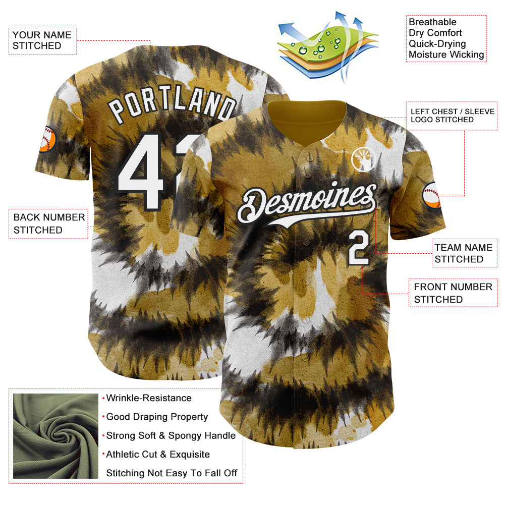 Custom Tie Dye White-Black Shibori Pattern Authentic Baseball Jersey