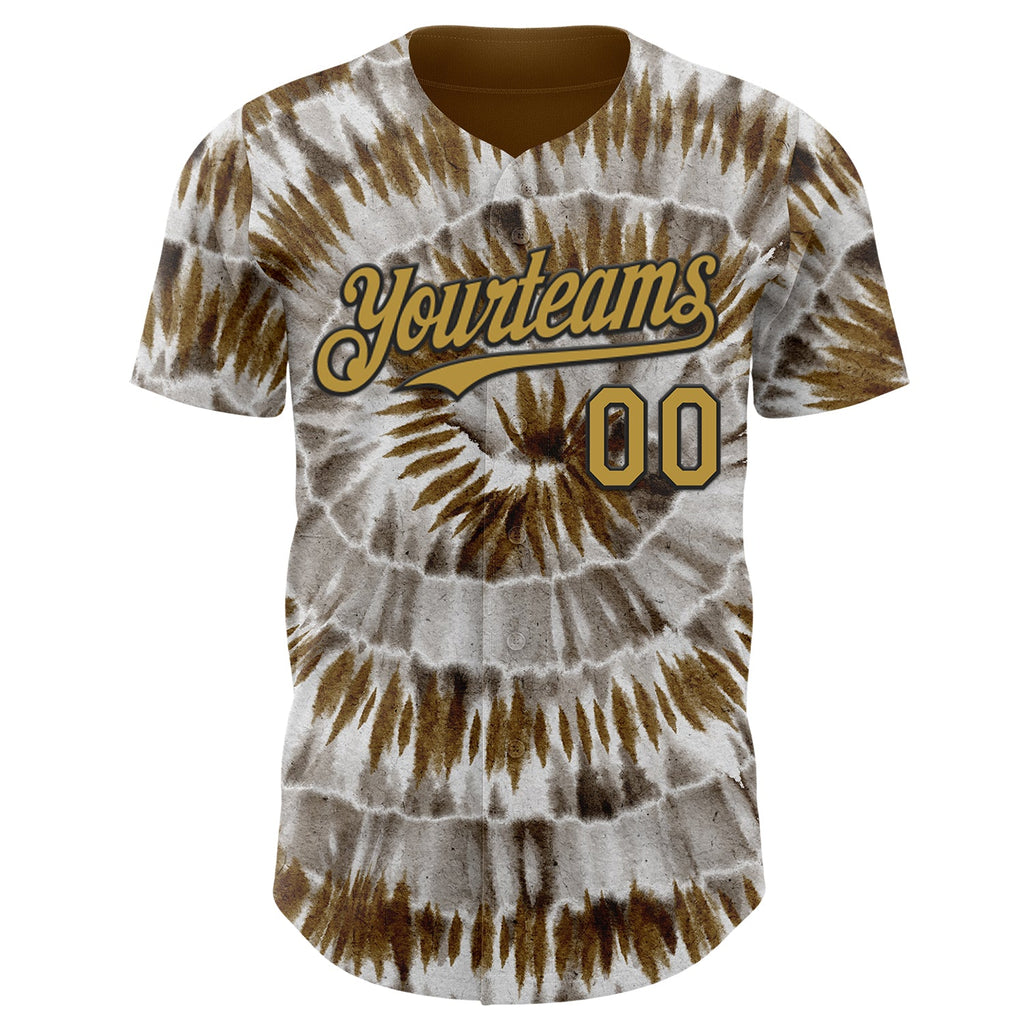 Custom Tie Dye Old Gold-Black Shibori Pattern Authentic Baseball Jersey
