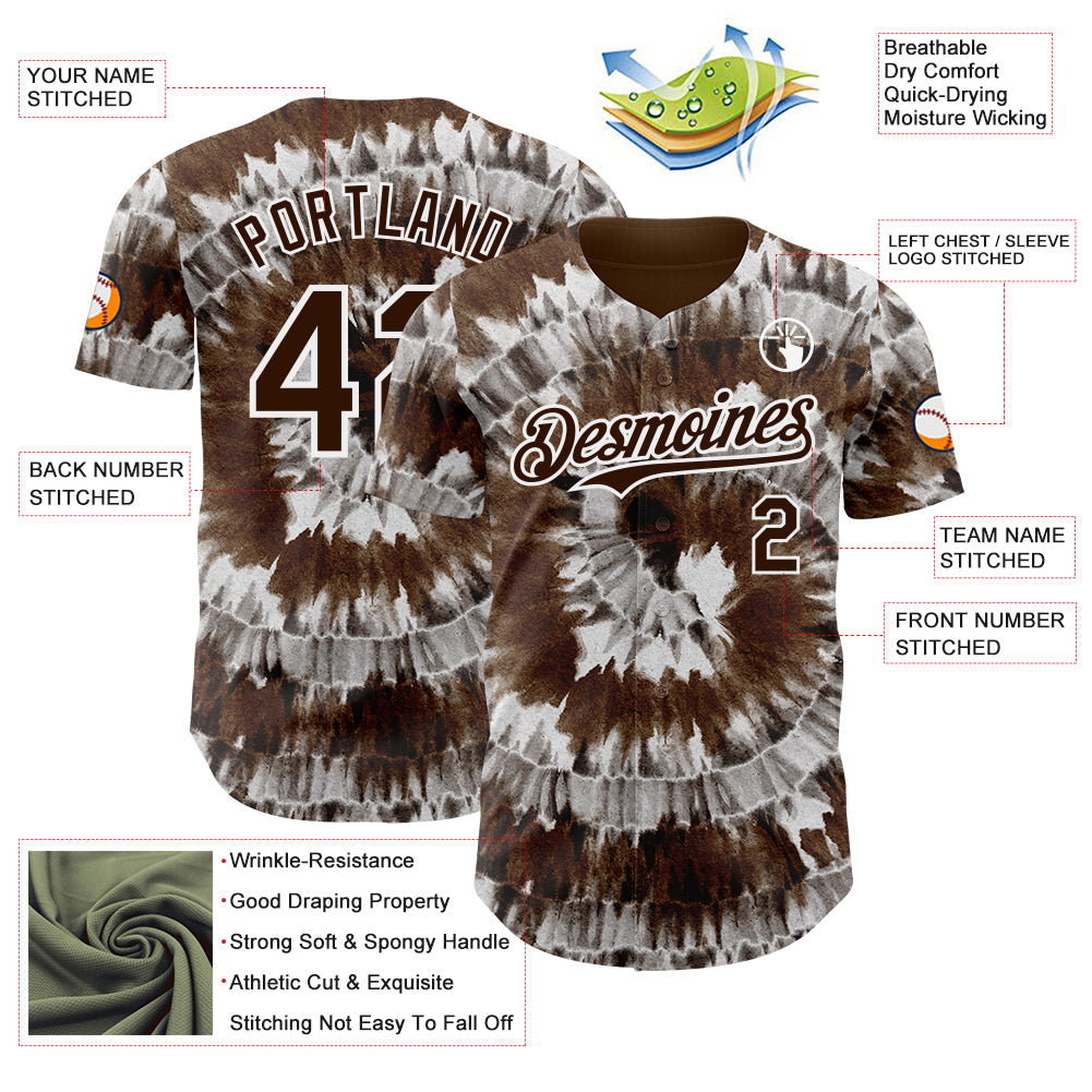 Custom Tie Dye Brown-White Shibori Pattern Authentic Baseball Jersey
