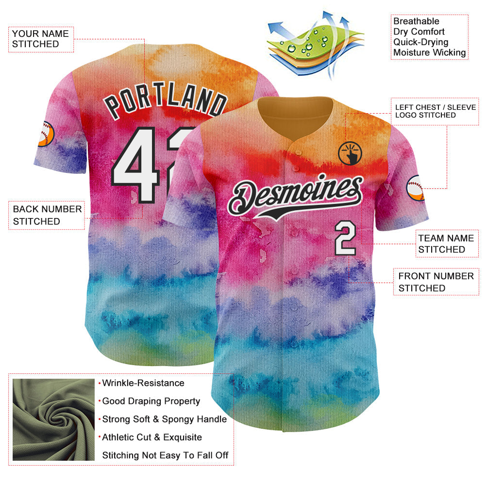 Custom Tie Dye White-Black Shibori Pattern Authentic Baseball Jersey