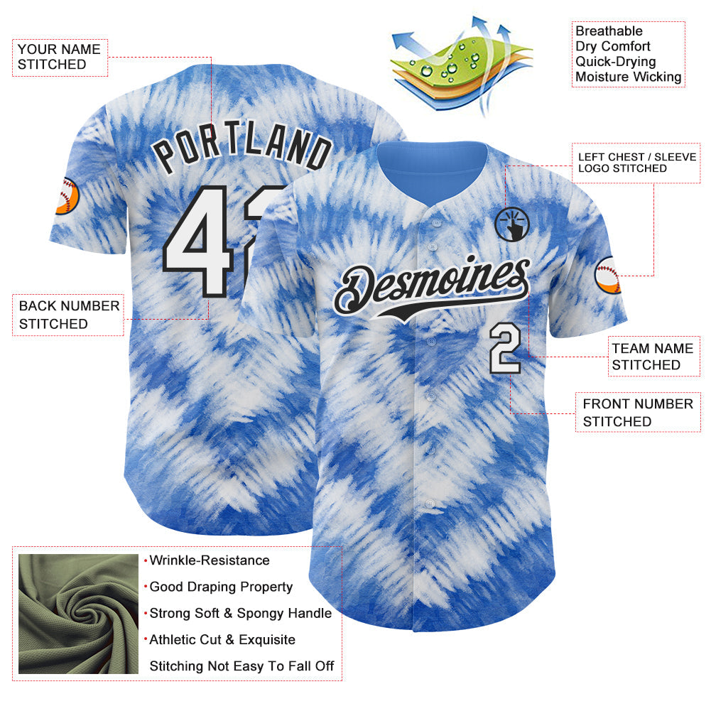 Custom Tie Dye White-Black Shibori Pattern Authentic Baseball Jersey