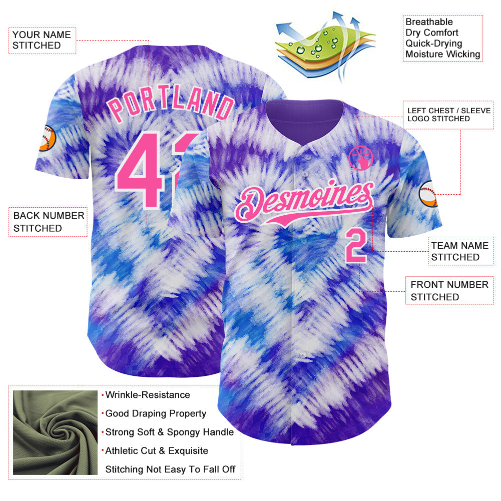 Custom Tie Dye Pink-White Shibori Pattern Authentic Baseball Jersey