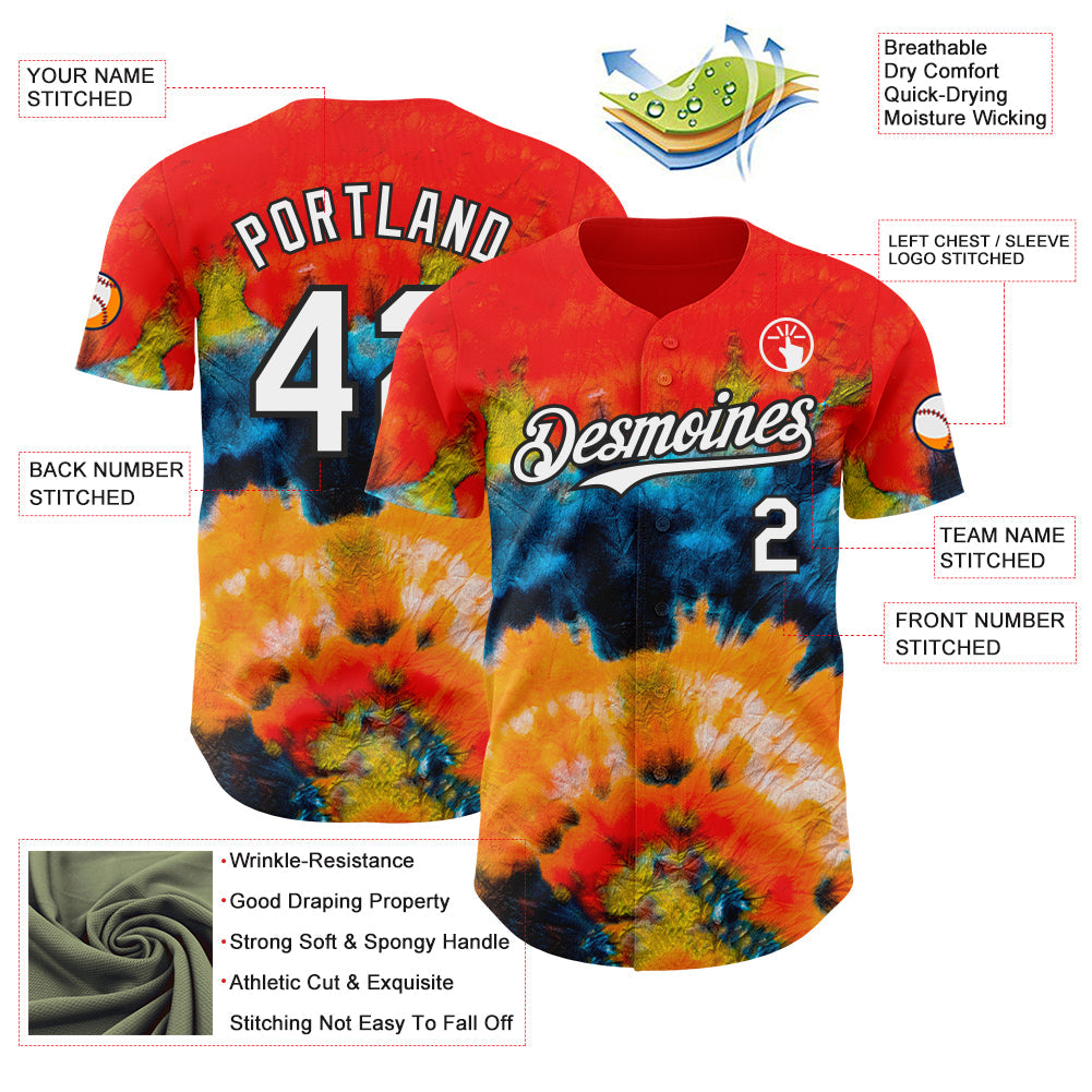 Custom Tie Dye White-Black Shibori Pattern Authentic Baseball Jersey