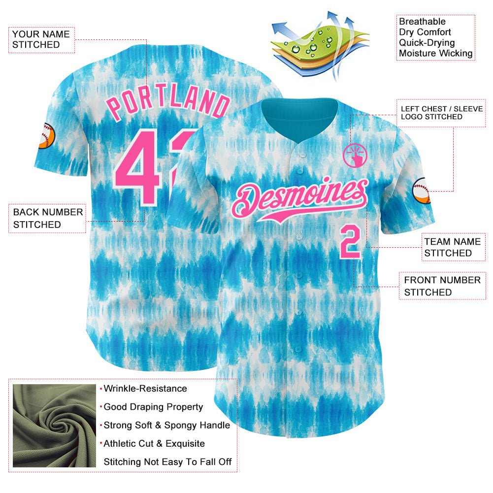 Custom Tie Dye Pink-White Shibori Pattern Authentic Baseball Jersey