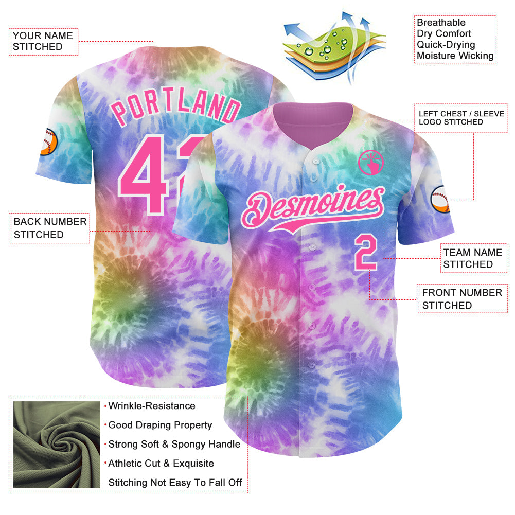 Custom Tie Dye Pink-White Shibori Pattern Authentic Baseball Jersey