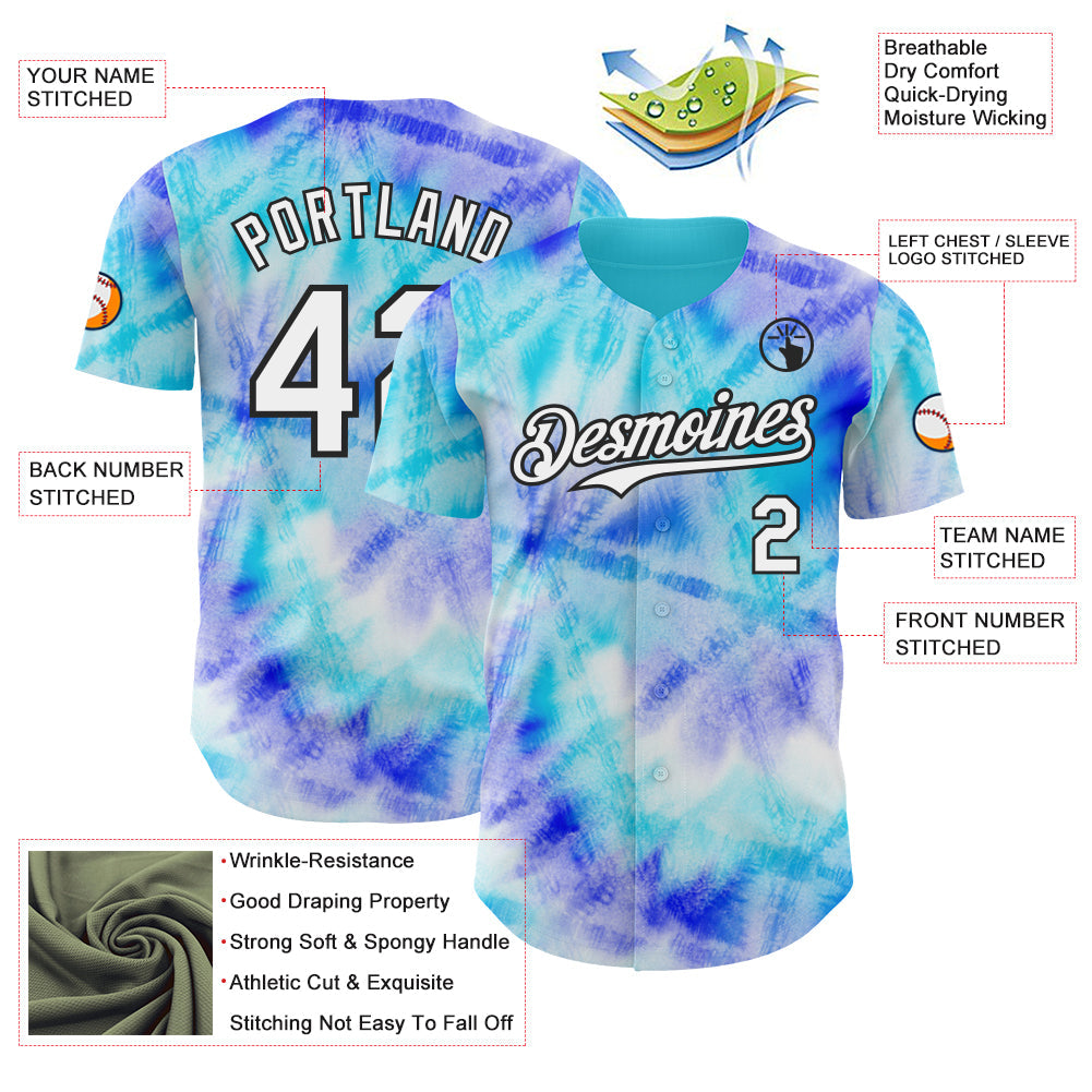Custom Tie Dye White-Black Shibori Pattern Authentic Baseball Jersey