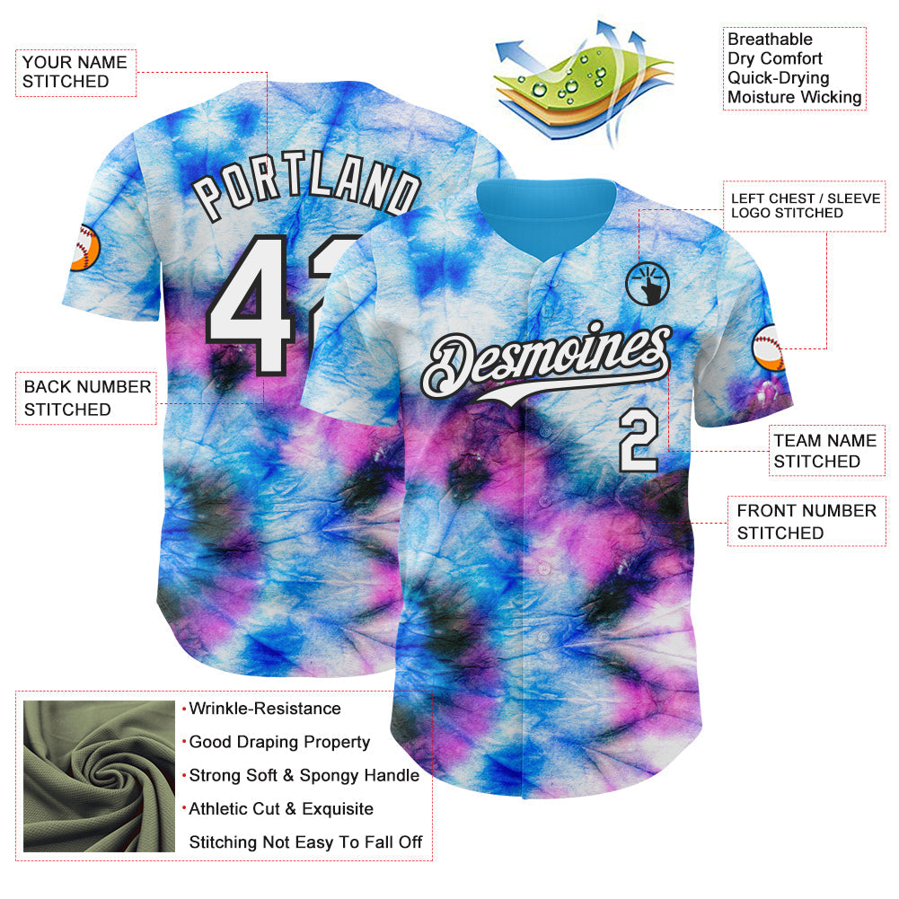 Custom Tie Dye White-Black Shibori Pattern Authentic Baseball Jersey