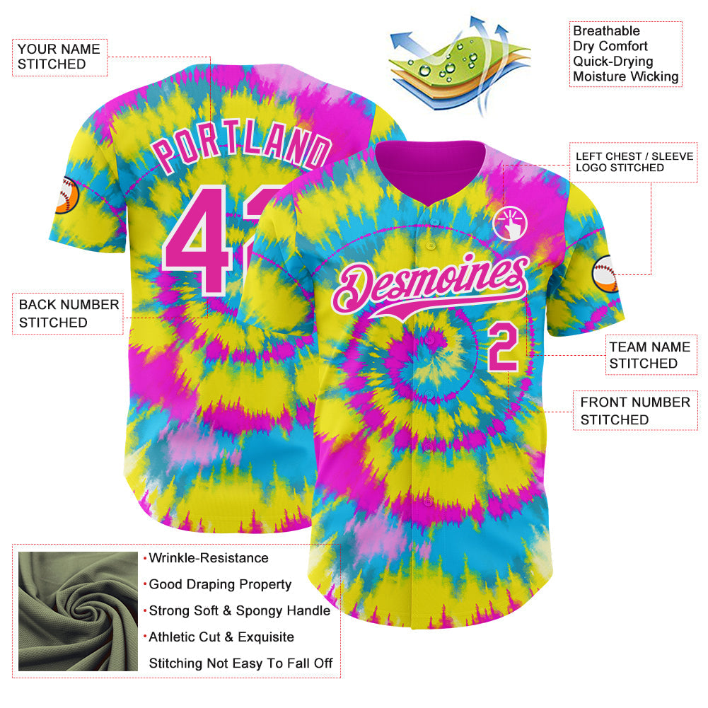 Custom Tie Dye Deep Pink-White Shibori Pattern Authentic Baseball Jersey