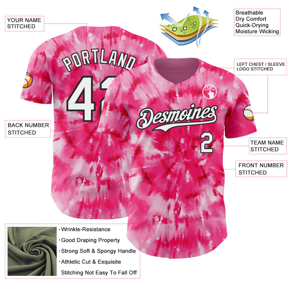 Custom Tie Dye White-Black Shibori Pattern Authentic Baseball Jersey