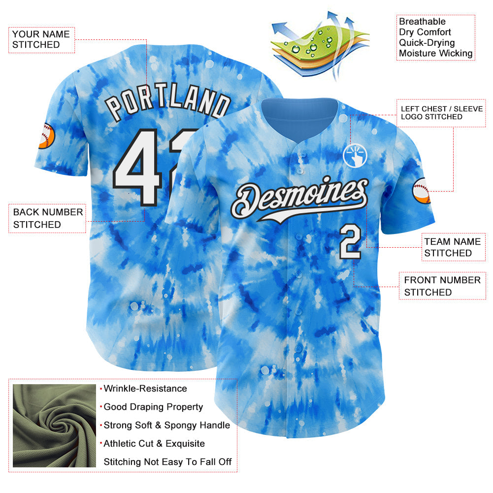 Custom Tie Dye White-Black Shibori Pattern Authentic Baseball Jersey