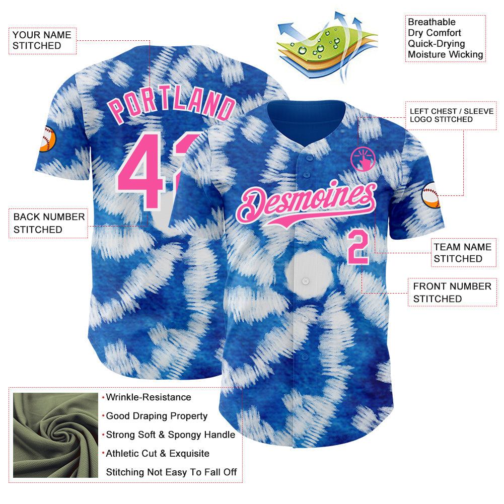 Custom Tie Dye Pink-White Shibori Pattern Authentic Baseball Jersey