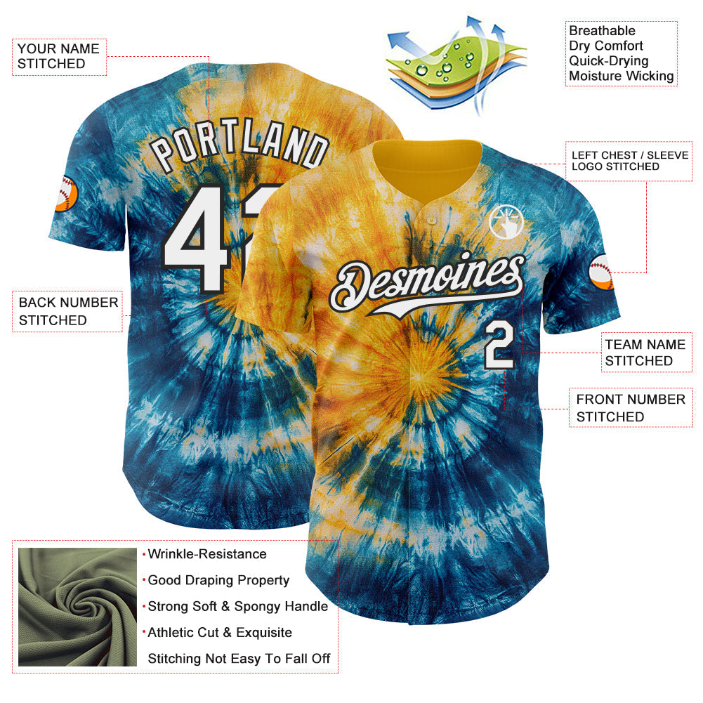 Custom Tie Dye White-Black Shibori Pattern Authentic Baseball Jersey