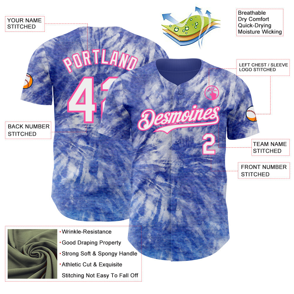 Custom Tie Dye White-Pink Shibori Pattern Authentic Baseball Jersey
