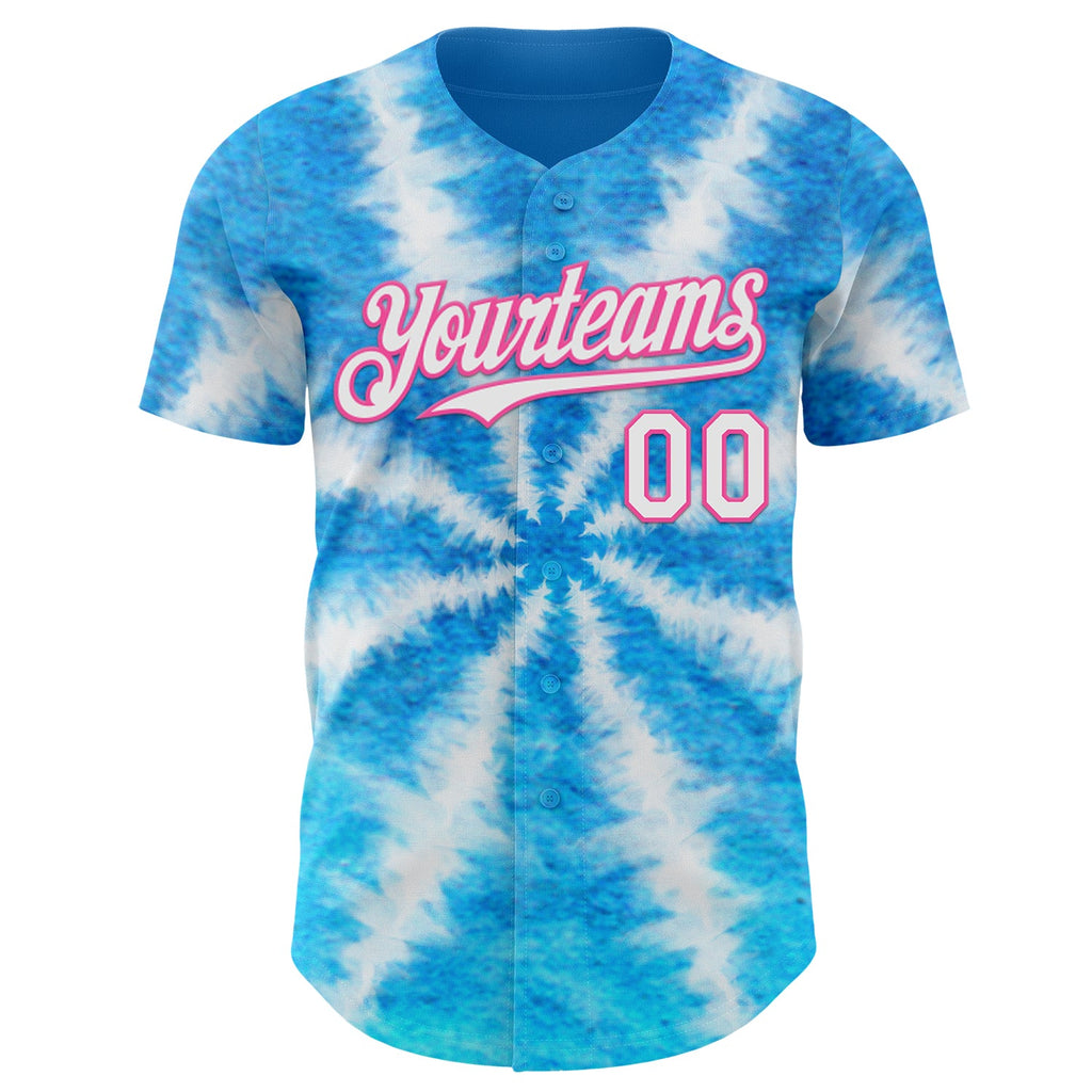 Custom Tie Dye White-Pink Shibori Pattern Authentic Baseball Jersey