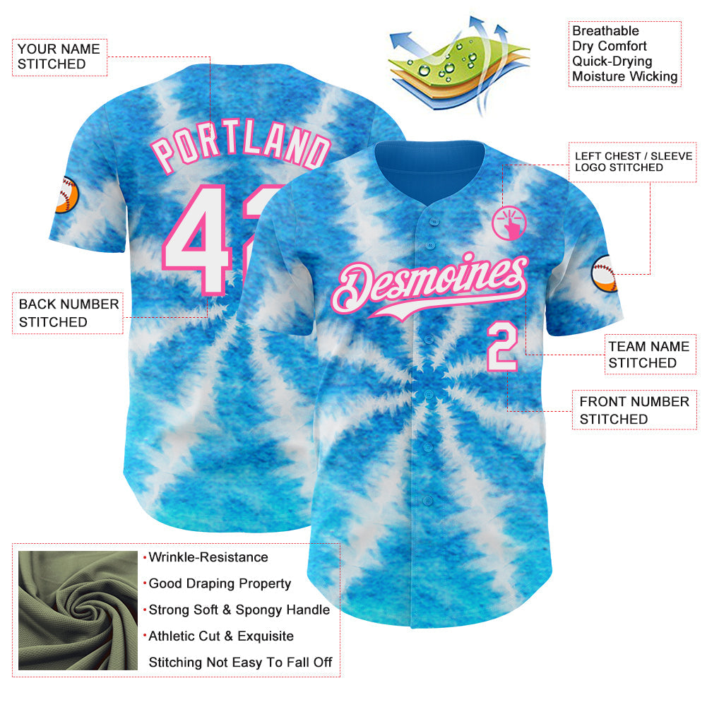 Custom Tie Dye White-Pink Shibori Pattern Authentic Baseball Jersey