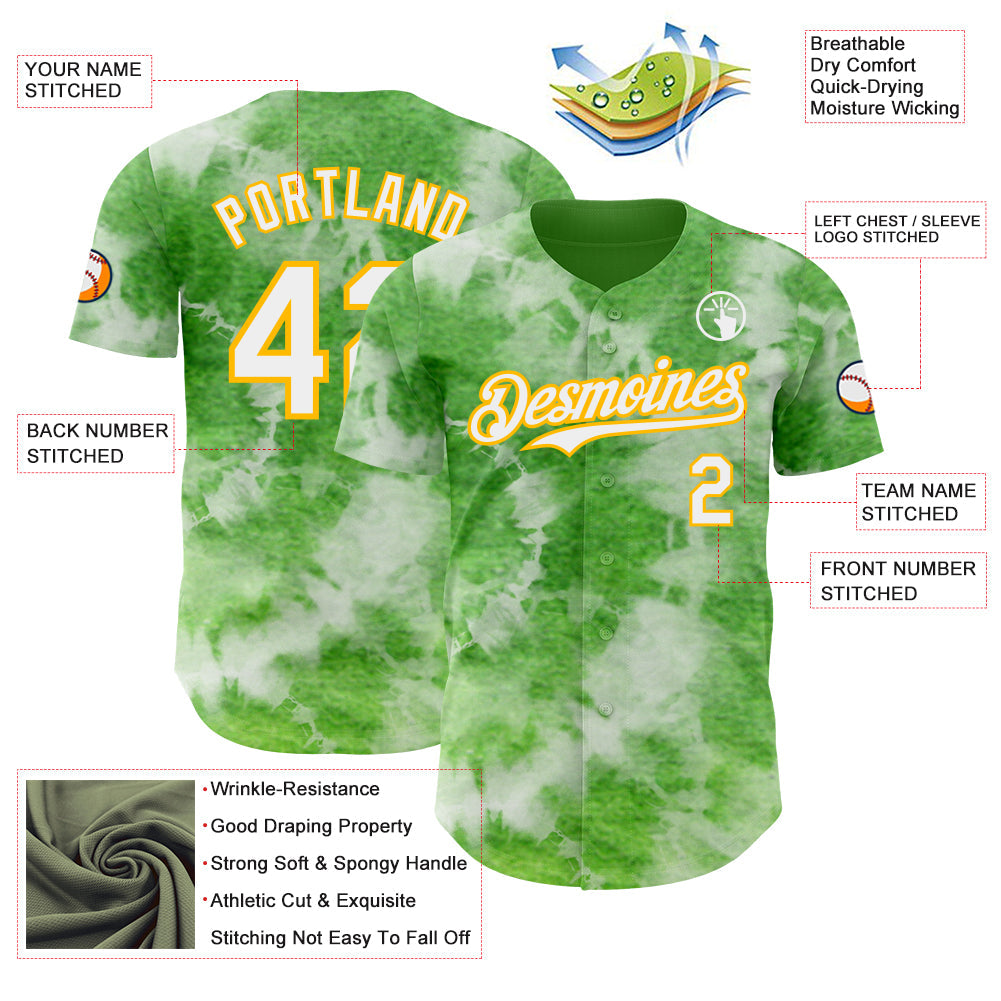 Custom Tie Dye White-Gold Shibori Pattern Authentic Baseball Jersey