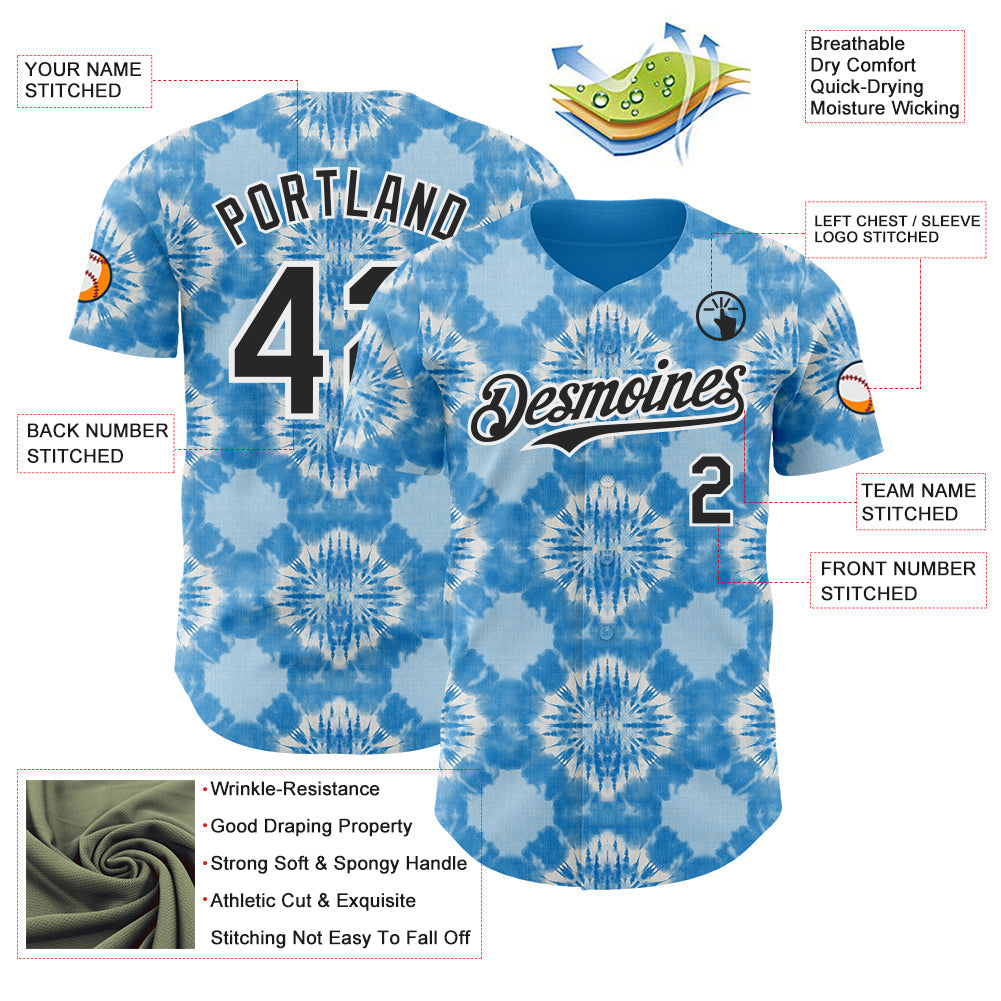 Custom Tie Dye Black-White Shibori Pattern Authentic Baseball Jersey