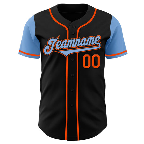 Custom Black Light Blue-Orange Authentic Two Tone Baseball Jersey