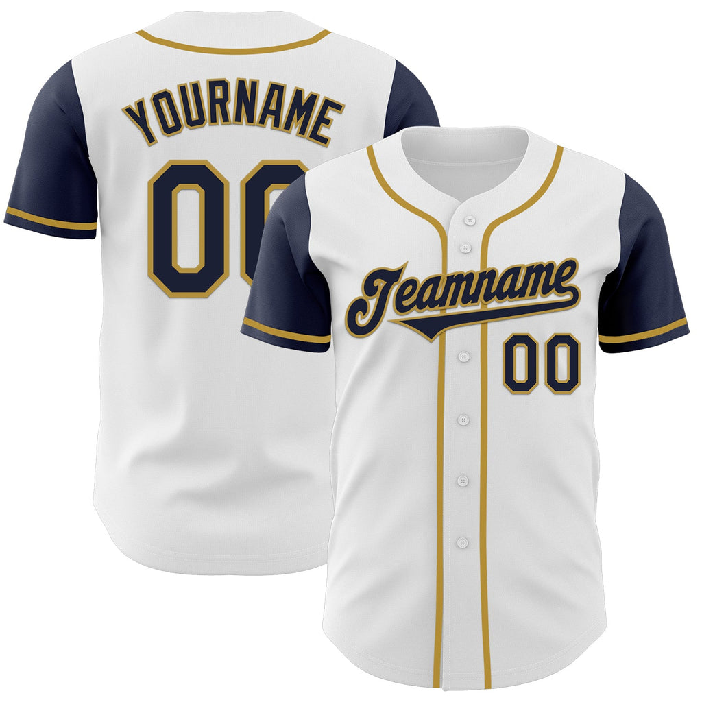 Custom White Navy-Old Gold Authentic Two Tone Baseball Jersey