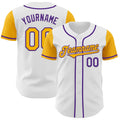 Custom White Gold-Purple Authentic Two Tone Baseball Jersey