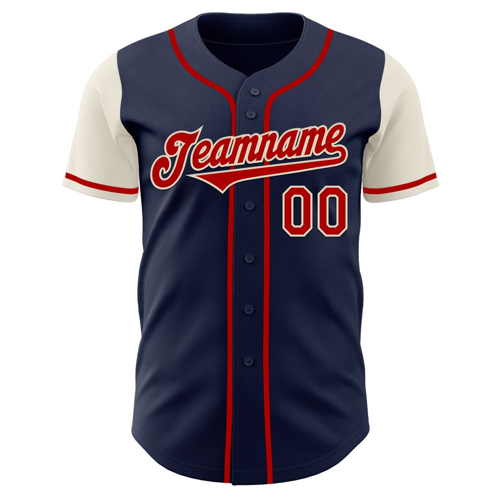 Custom Navy Red-Cream Authentic Two Tone Baseball Jersey