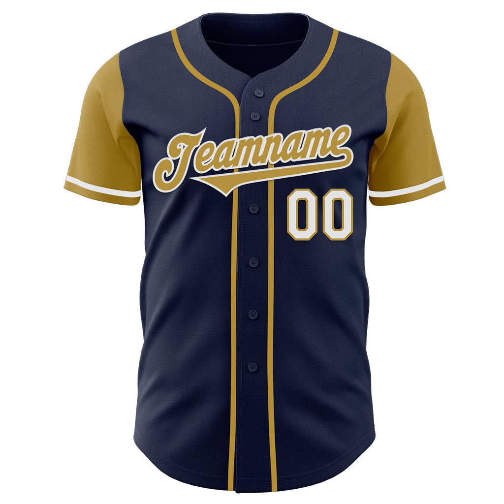 Custom Navy Old Gold-White Authentic Two Tone Baseball Jersey