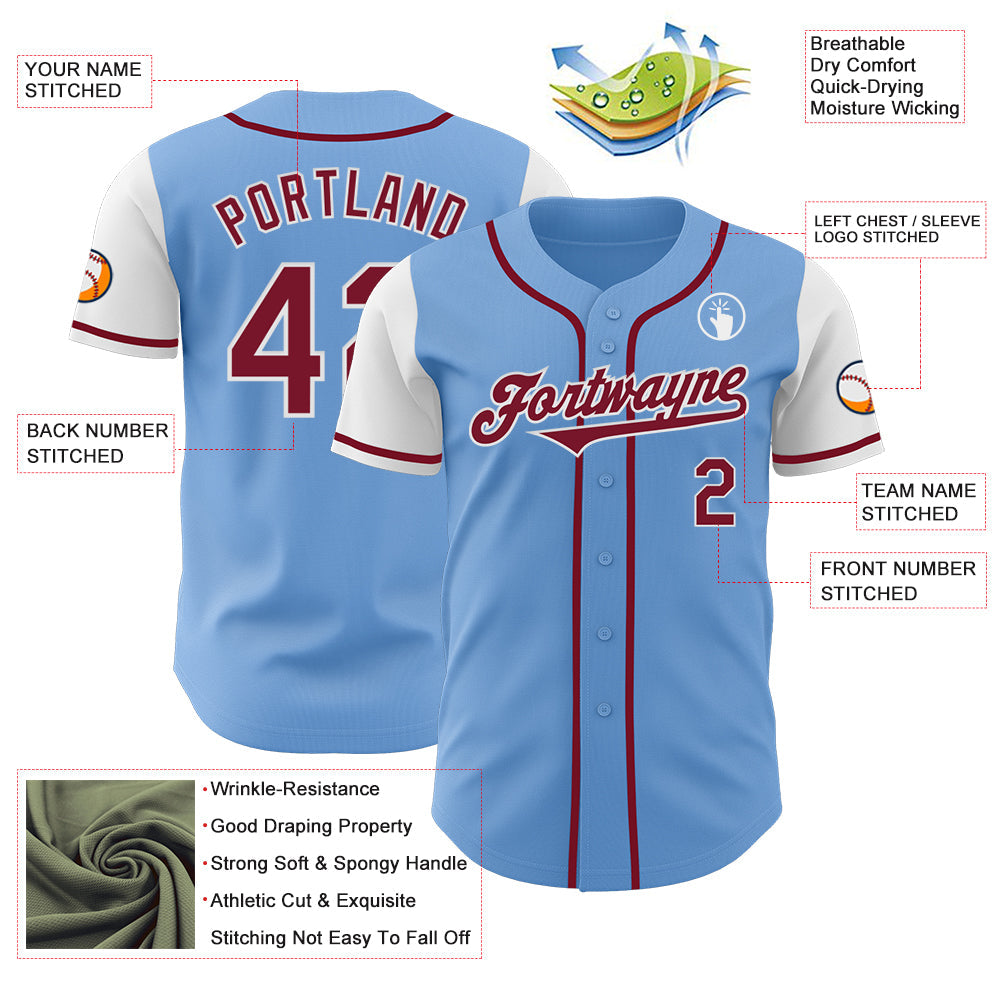 Custom Light Blue Crimson-White Authentic Two Tone Baseball Jersey