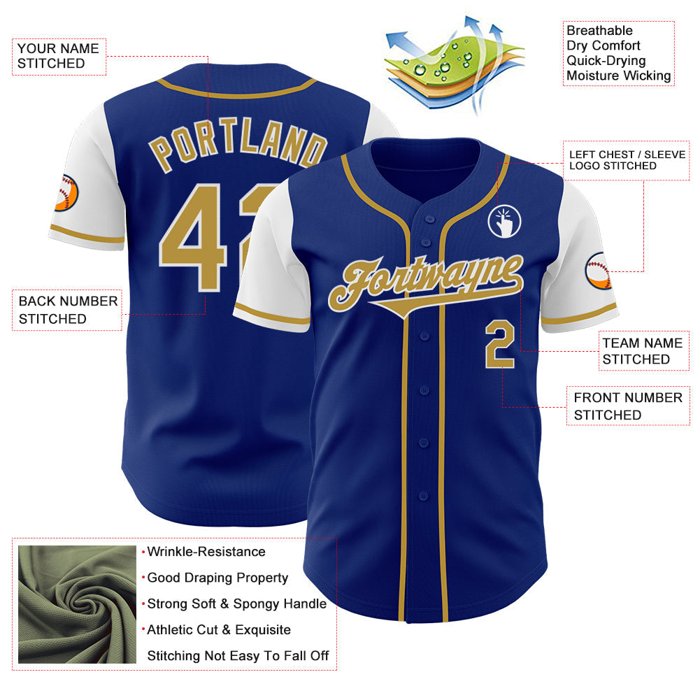 Custom Royal Old Gold-White Authentic Two Tone Baseball Jersey