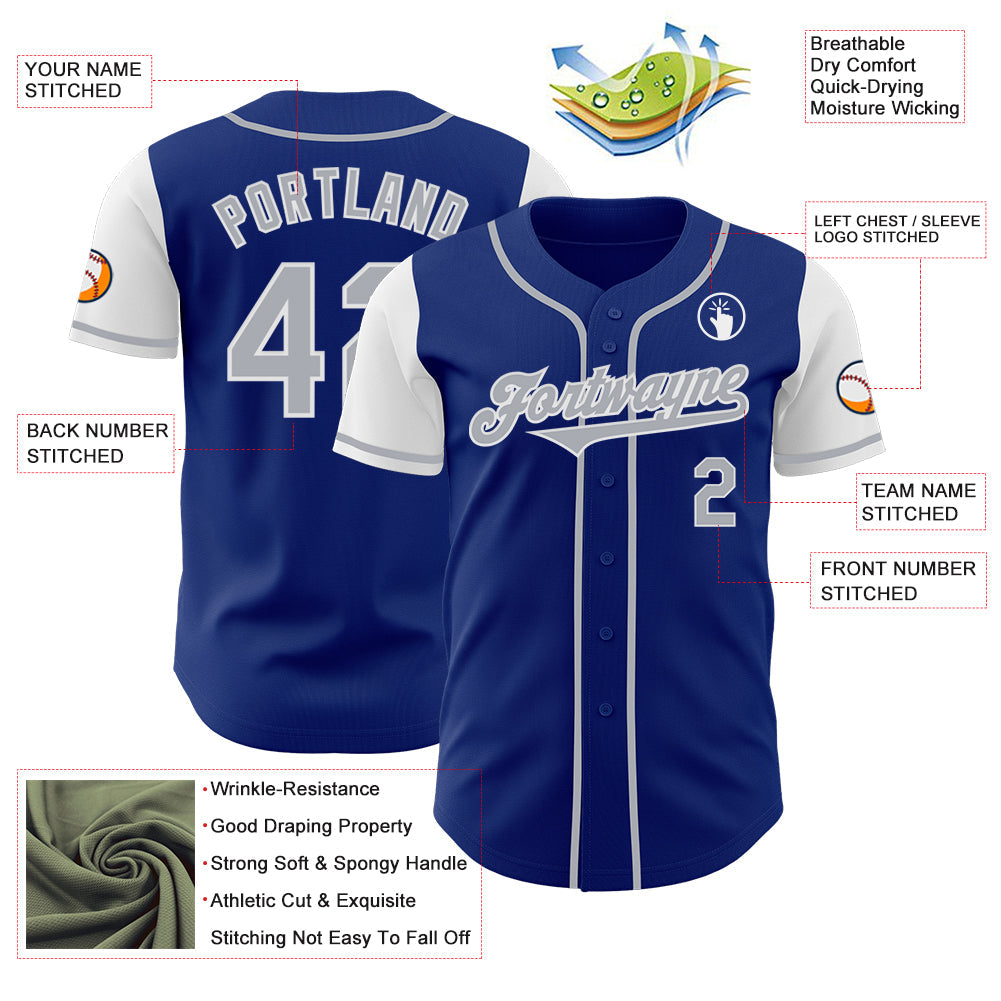 Custom Royal Gray-White Authentic Two Tone Baseball Jersey