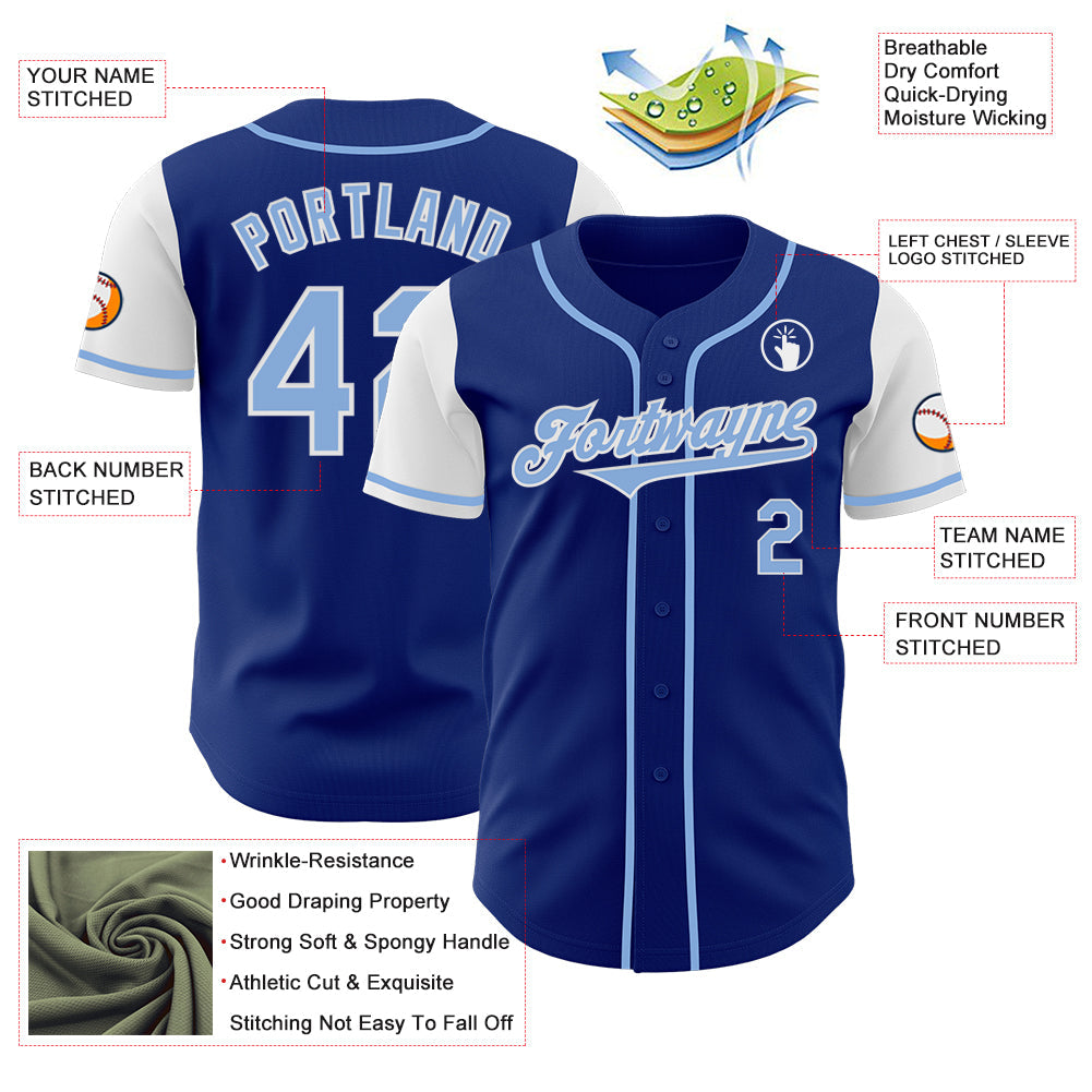Custom Royal Light Blue-White Authentic Two Tone Baseball Jersey
