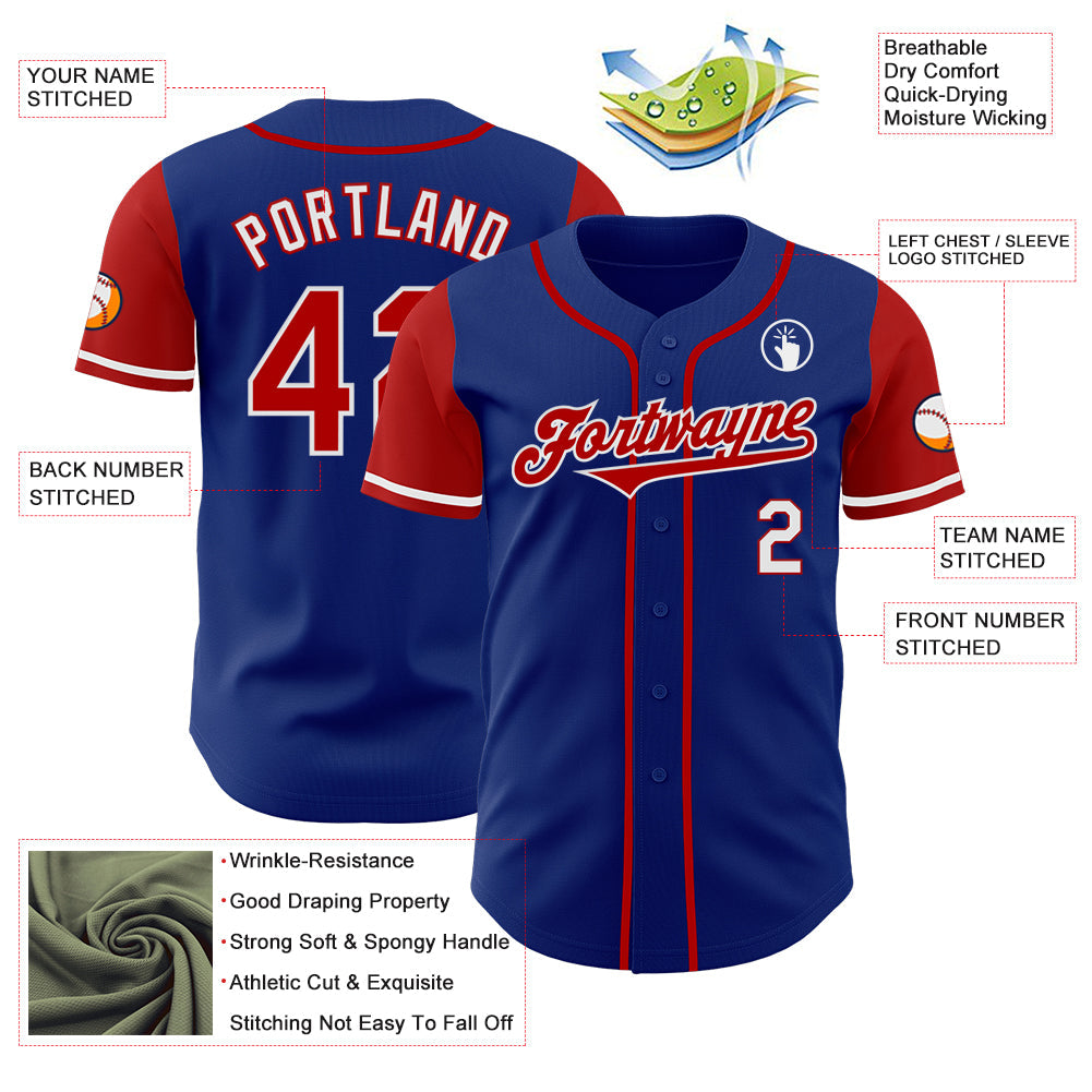 Custom Royal Red-White Authentic Two Tone Baseball Jersey