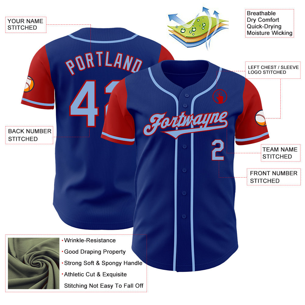Custom Royal Light Blue-Gold Authentic Two Tone Baseball Jersey