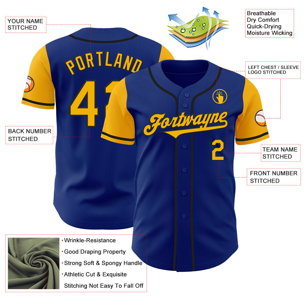 Custom Royal Gold-Black Authentic Two Tone Baseball Jersey