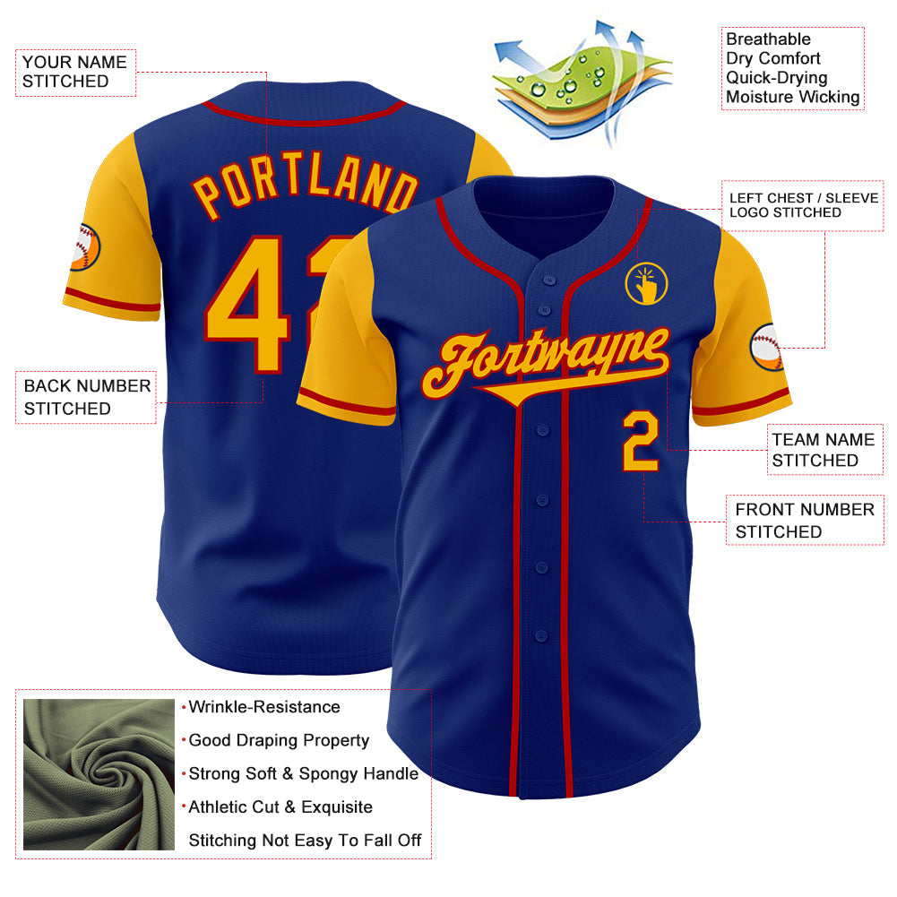 Custom Royal Gold-Red Authentic Two Tone Baseball Jersey