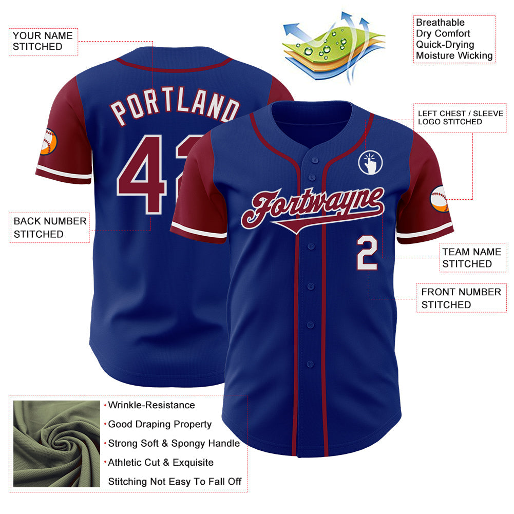 Custom Royal Crimson-White Authentic Two Tone Baseball Jersey