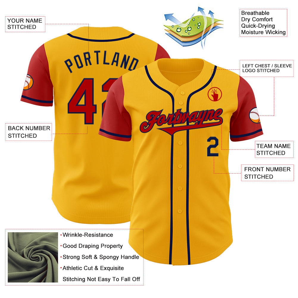 Custom Gold Red-Navy Authentic Two Tone Baseball Jersey