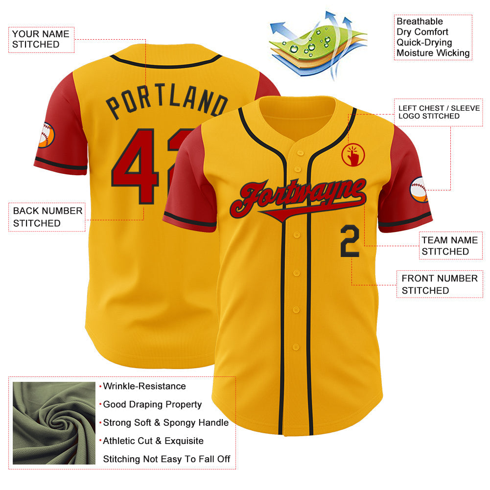 Custom Gold Red-Black Authentic Two Tone Baseball Jersey