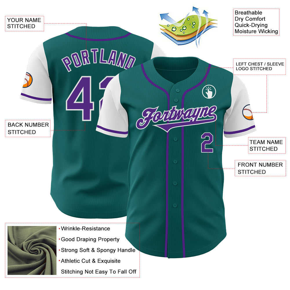 Custom Teal Purple-White Authentic Two Tone Baseball Jersey