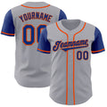Custom Gray Royal-Orange Authentic Two Tone Baseball Jersey