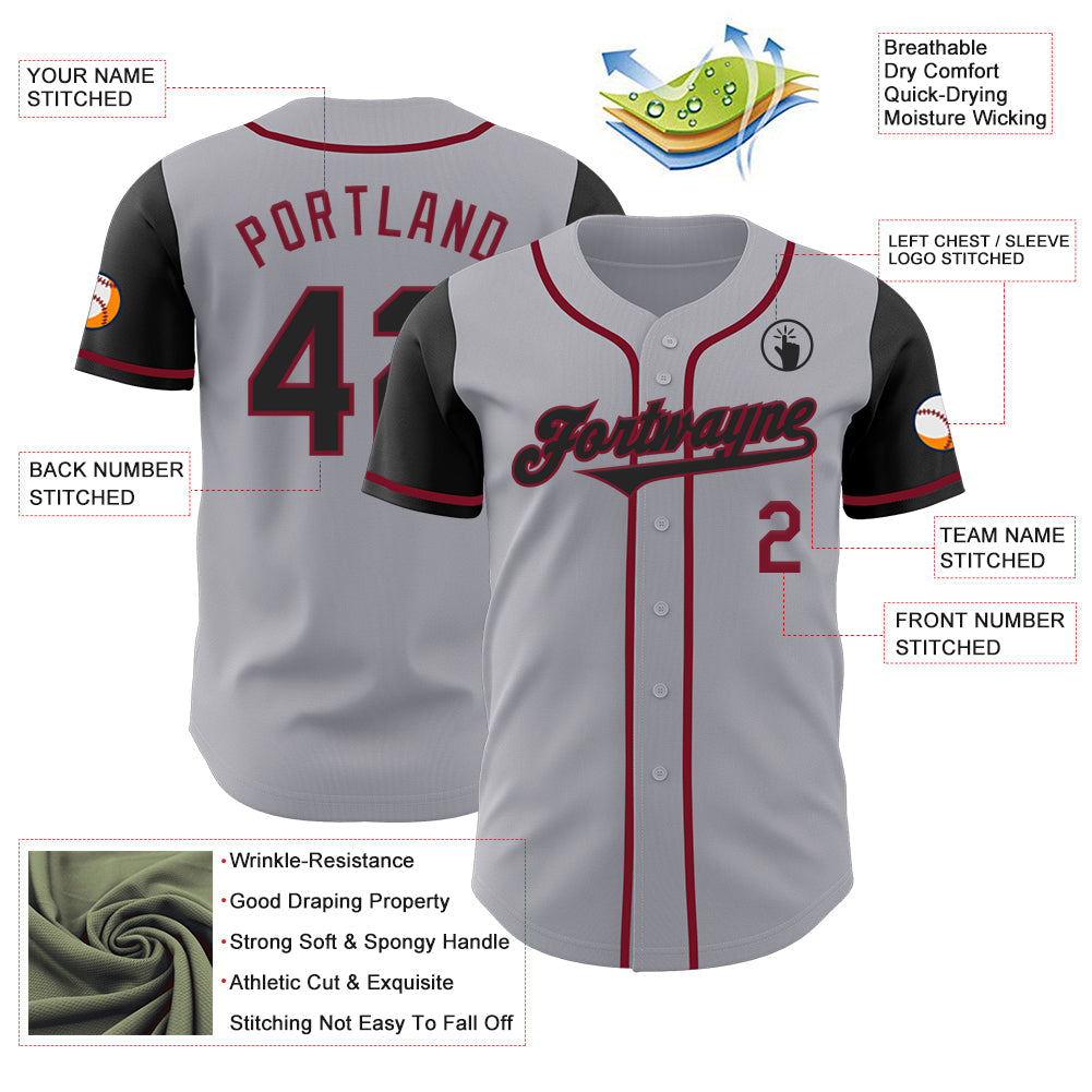 Custom Gray Black-Crimson Authentic Two Tone Baseball Jersey