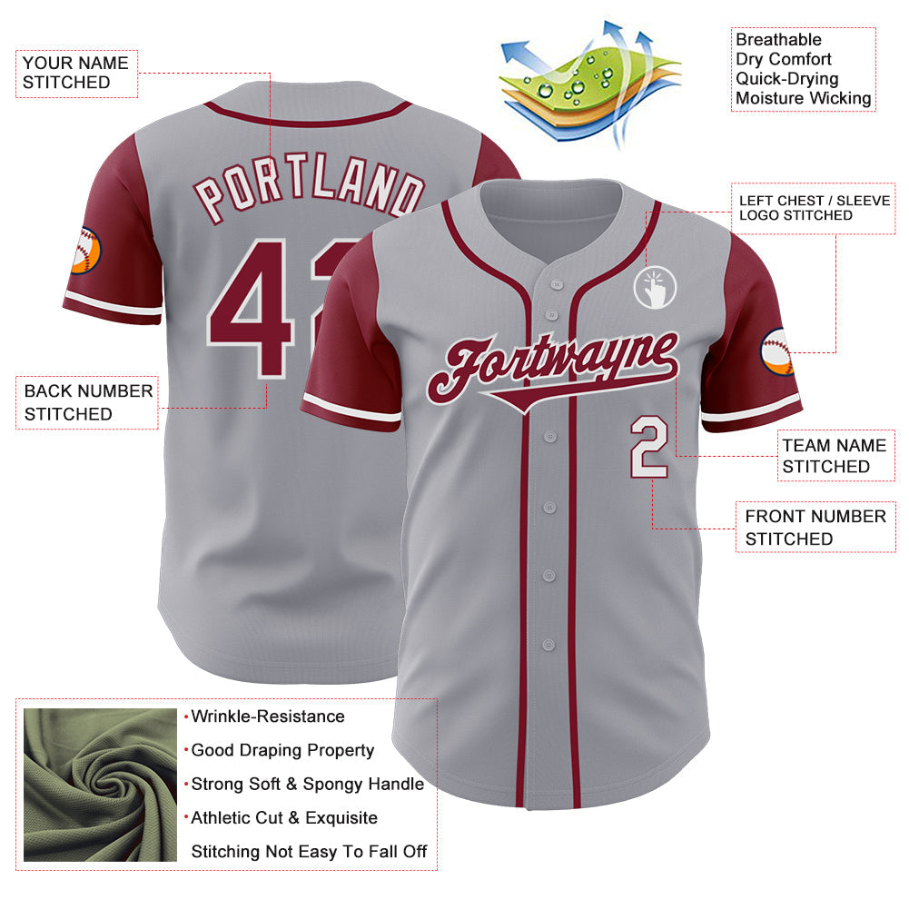 Custom Gray Crimson-White Authentic Two Tone Baseball Jersey