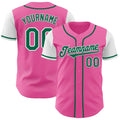 Custom Pink Kelly Green-White Authentic Two Tone Baseball Jersey