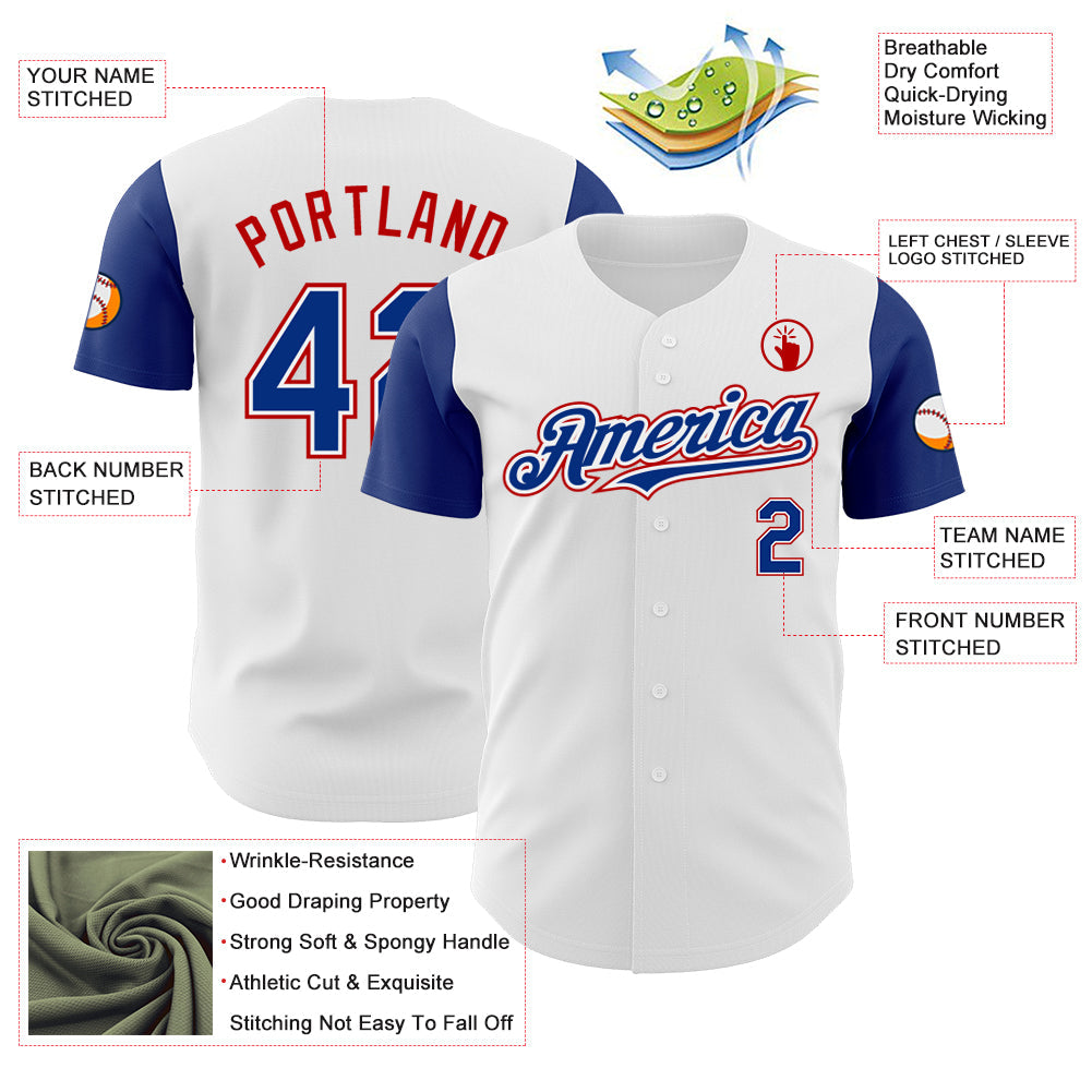 Custom White Royal-Red Authentic Two Tone Baseball Jersey
