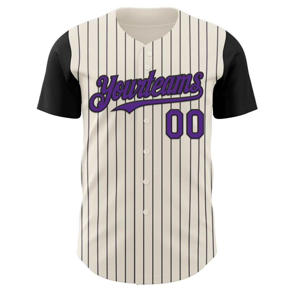 Custom Cream Black Pinstripe Purple Authentic Two Tone Baseball Jersey