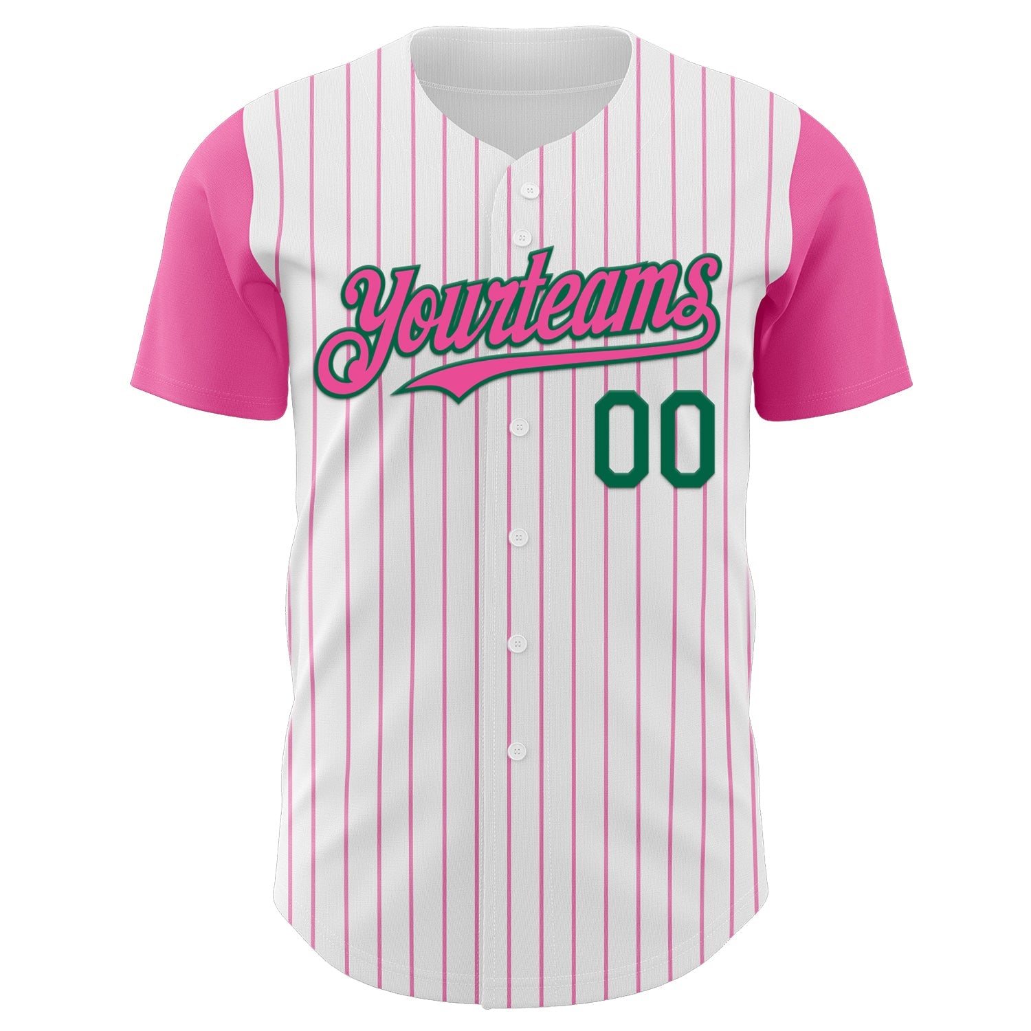 Custom White Pink Pinstripe Kelly Green Authentic Two Tone Baseball Jersey