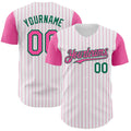 Custom White Pink Pinstripe Kelly Green Authentic Two Tone Baseball Jersey