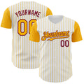 Custom White Gold Pinstripe Crimson Authentic Two Tone Baseball Jersey