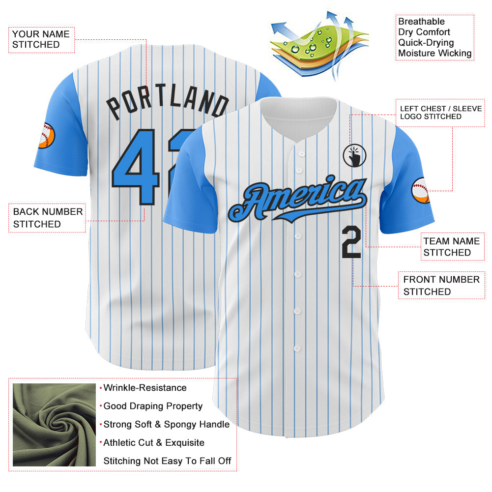 Custom White Electric Blue Pinstripe Black Authentic Two Tone Baseball Jersey